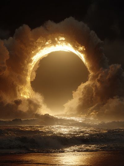 Golden Eclipse Ocean Print. poster print