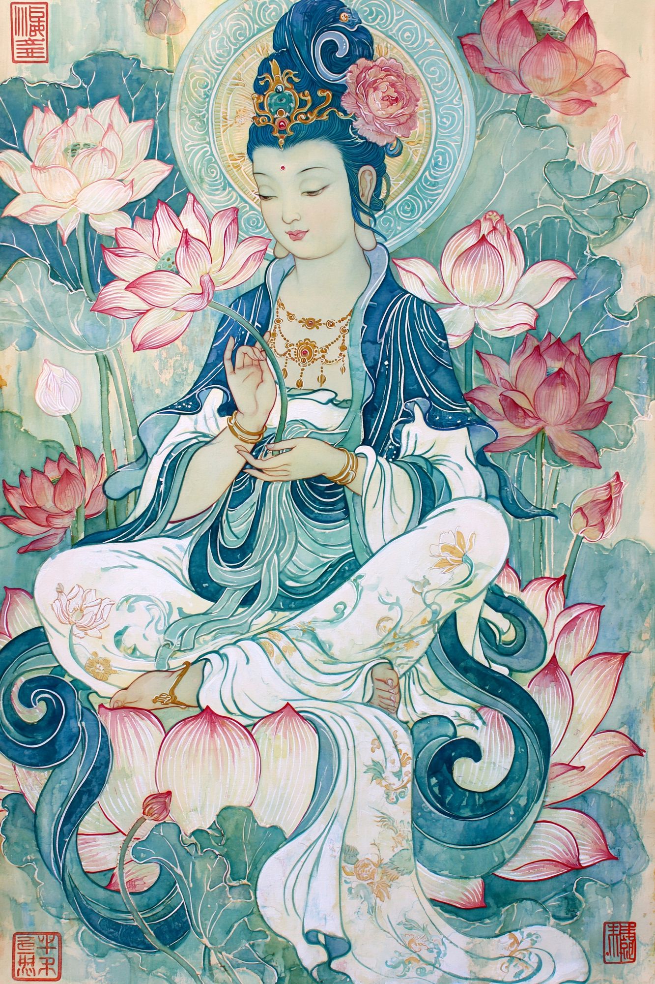 Lotus Bodhisattva Illustration Poster. poster detail