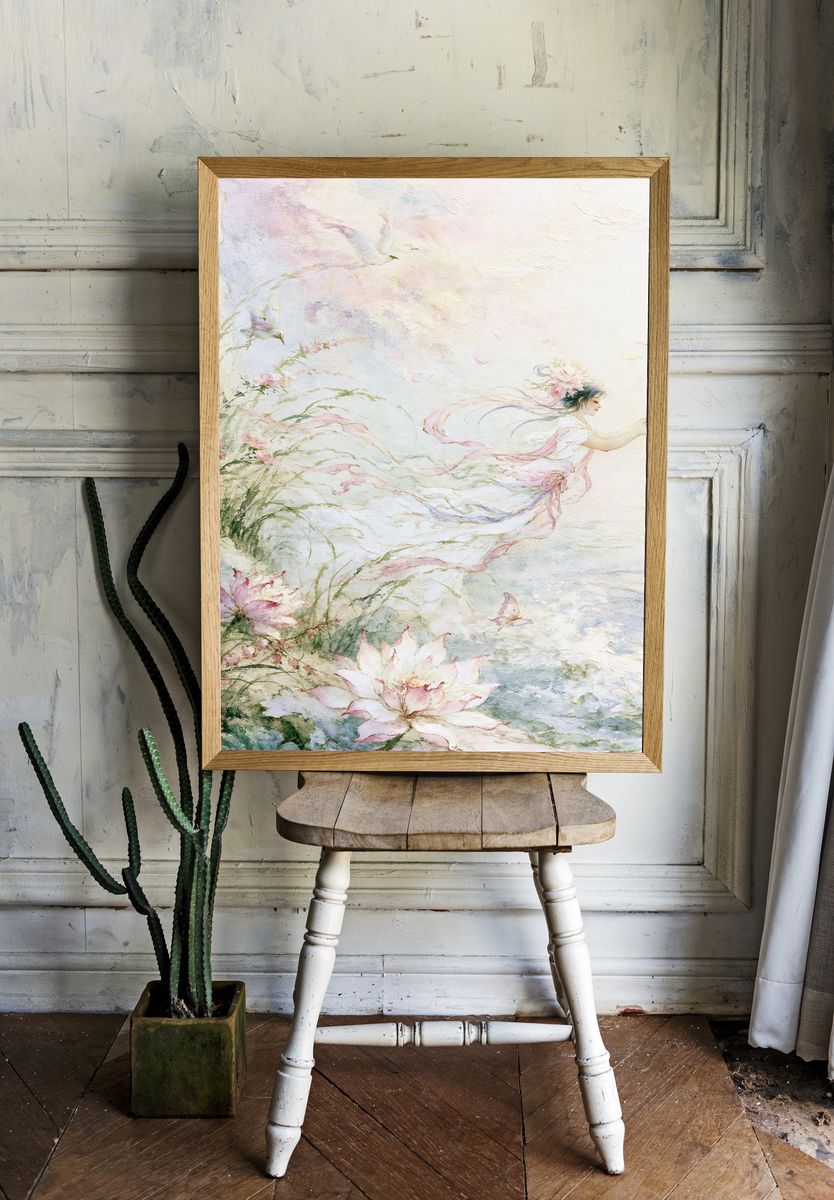 Lotus Fairy Watercolor Print. — room view 1