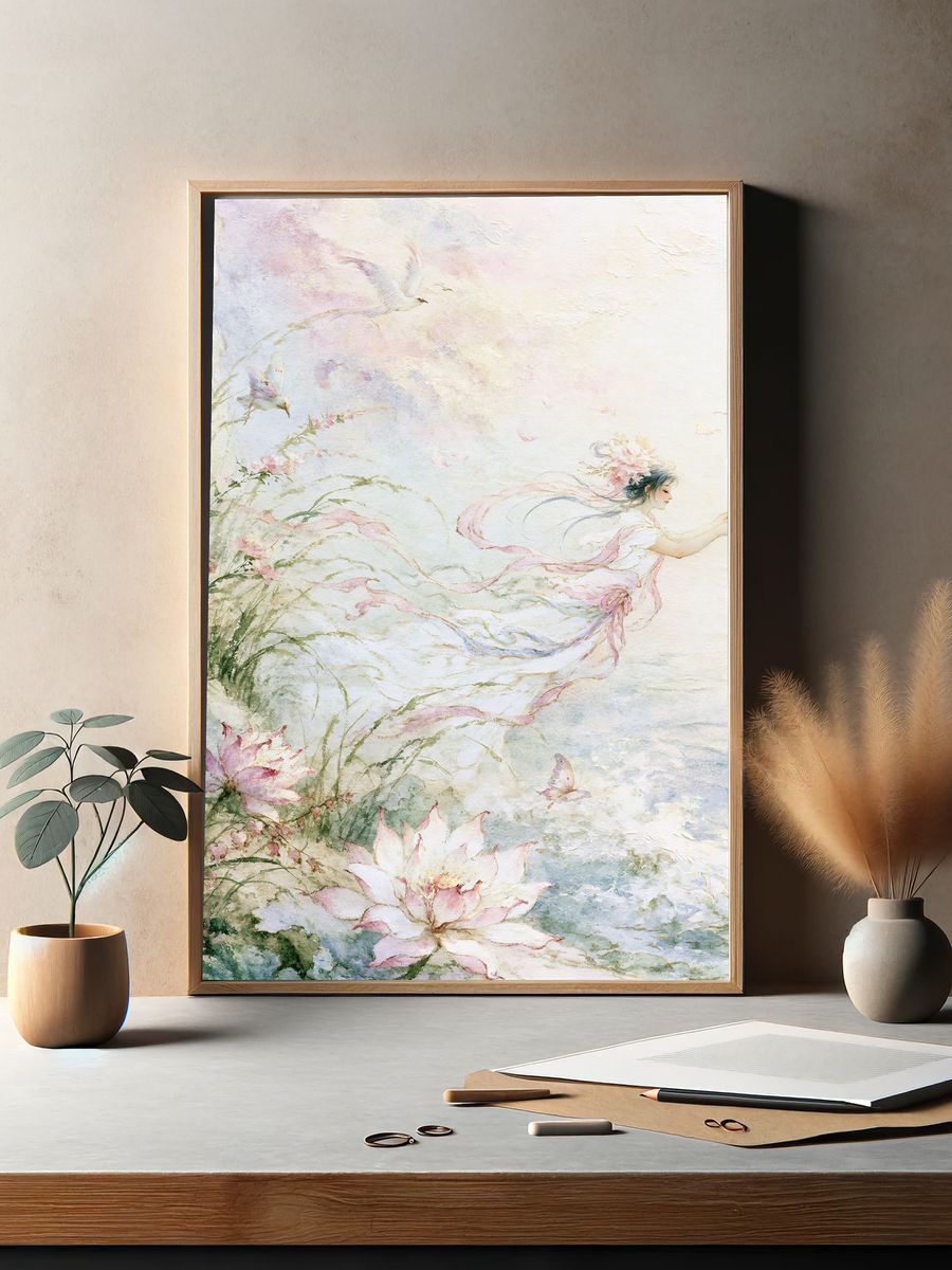Lotus Fairy Watercolor Print. — room view 2