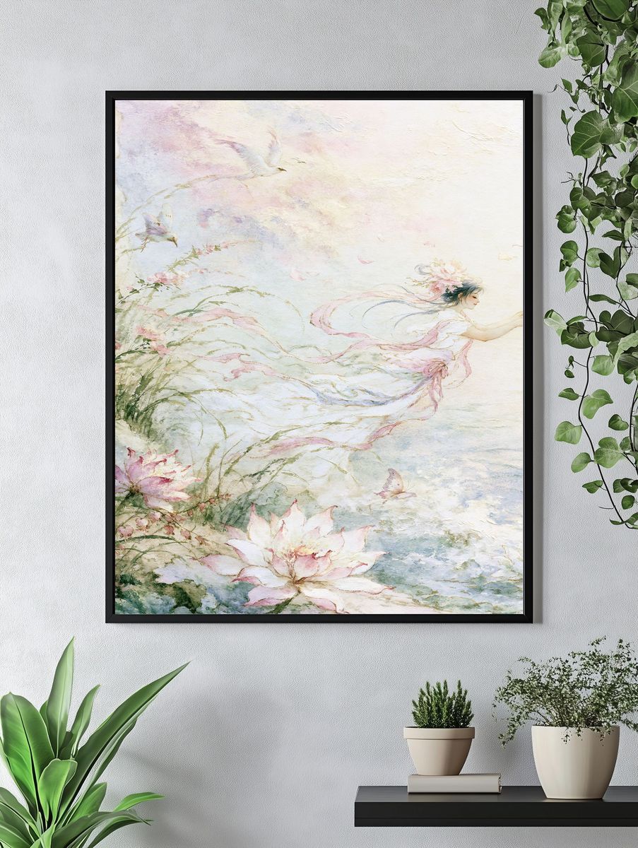 Lotus Fairy Watercolor Print. — room view 4