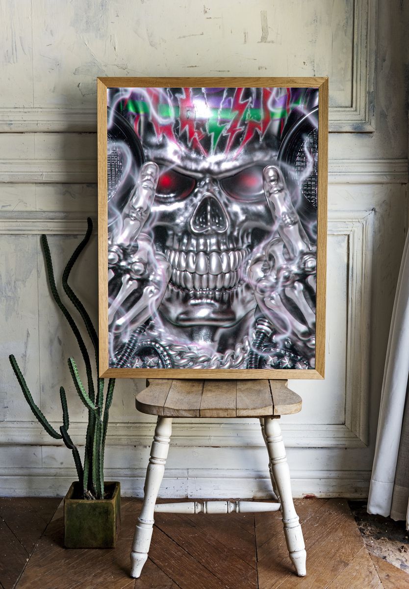 Chrome Skull Graffiti Poster. — room view 1