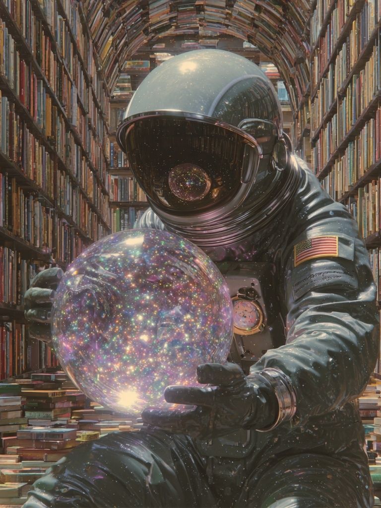 Astronaut Library Surrealism Print. poster — illustration art