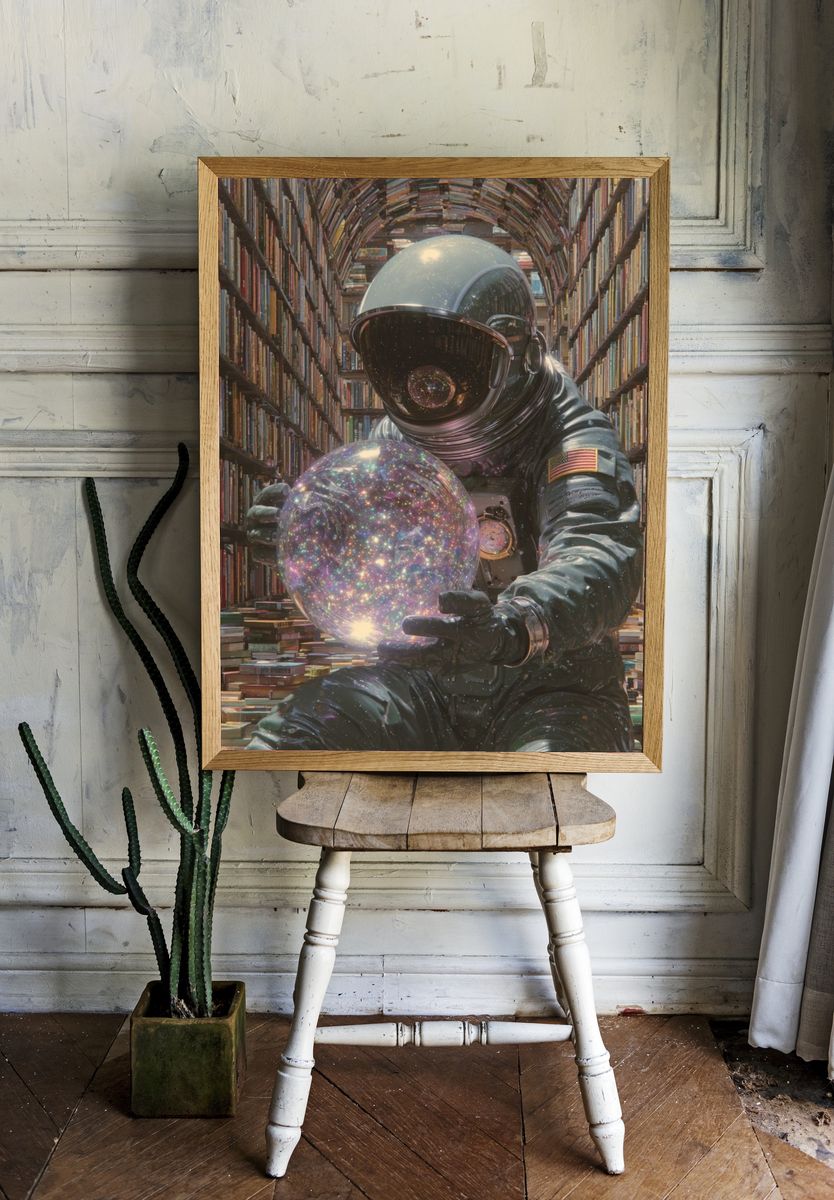 Astronaut Library Surrealism Print room preview