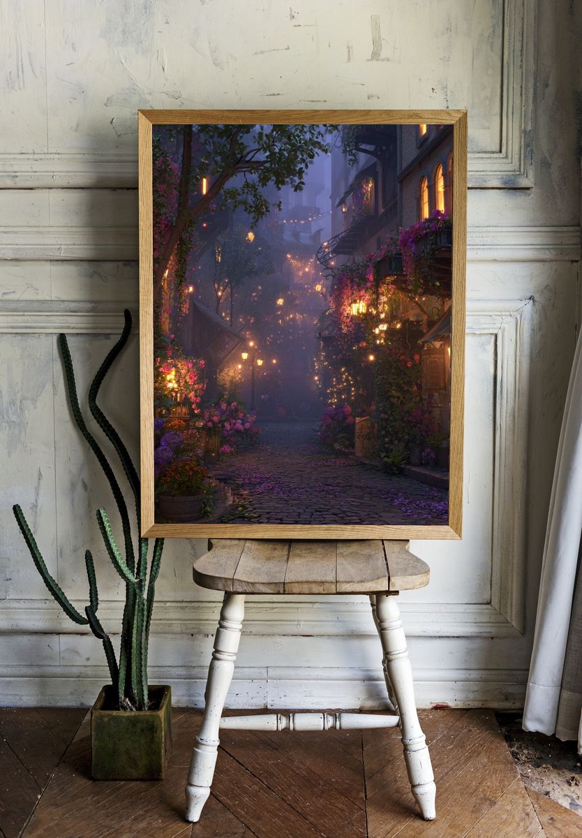 Enchanted Flower Lane Illustration Poster. room preview