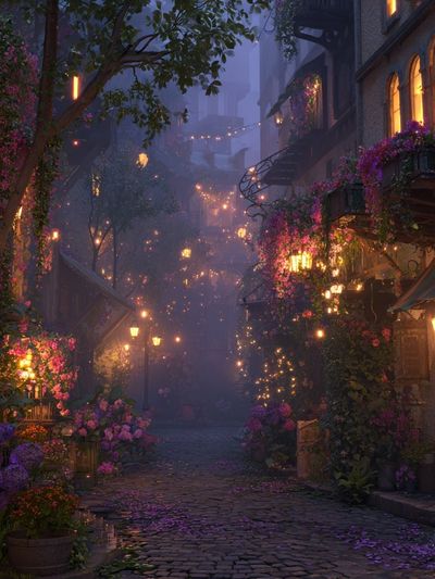 Enchanted Flower Lane Illustration Poster. poster print
