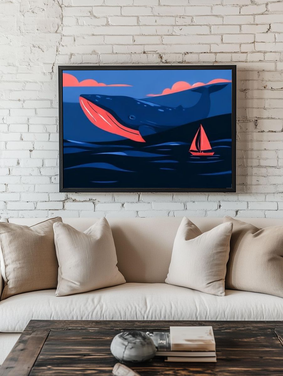 Whale and Sailboat Digital Art Poster. — room view 1