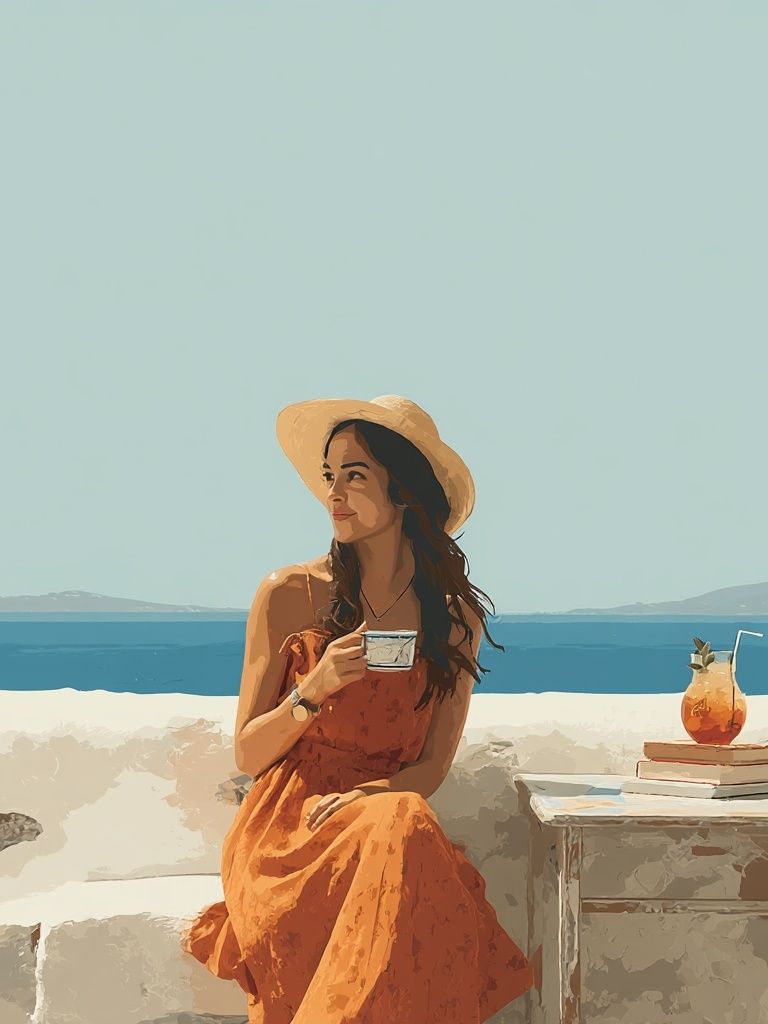 Mediterranean Woman in Orange Dress Poster. poster — illustration art