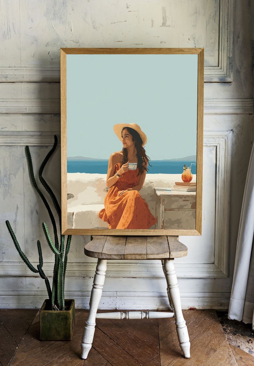 Mediterranean Woman in Orange Dress Poster. room preview