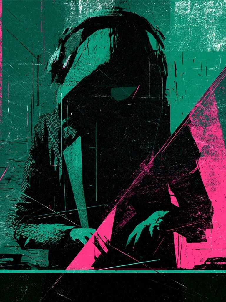 Neon Hooded Figure — Digital Art Print. poster — illustration art