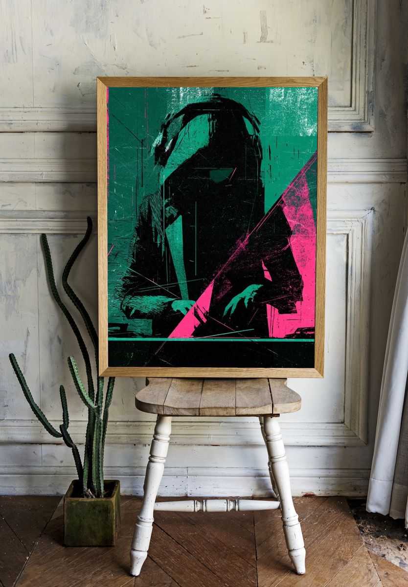 Neon Hooded Figure — Digital Art Print. — room view 1
