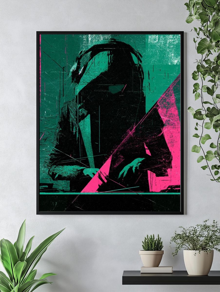 Neon Hooded Figure — Digital Art Print. — room view 4