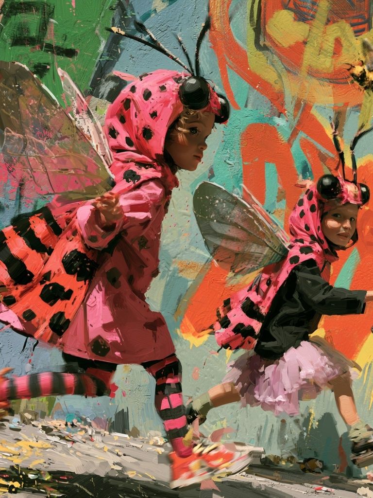 Running Bee Children Illustration Poster. poster detail