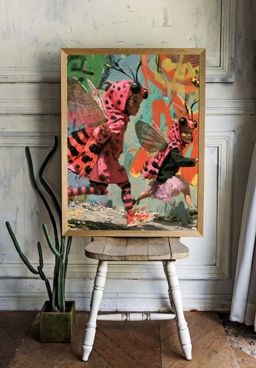 Running Bee Children Illustration Poster. — room view 1