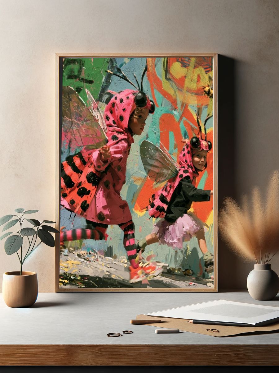 Running Bee Children Illustration Poster. — room view 2