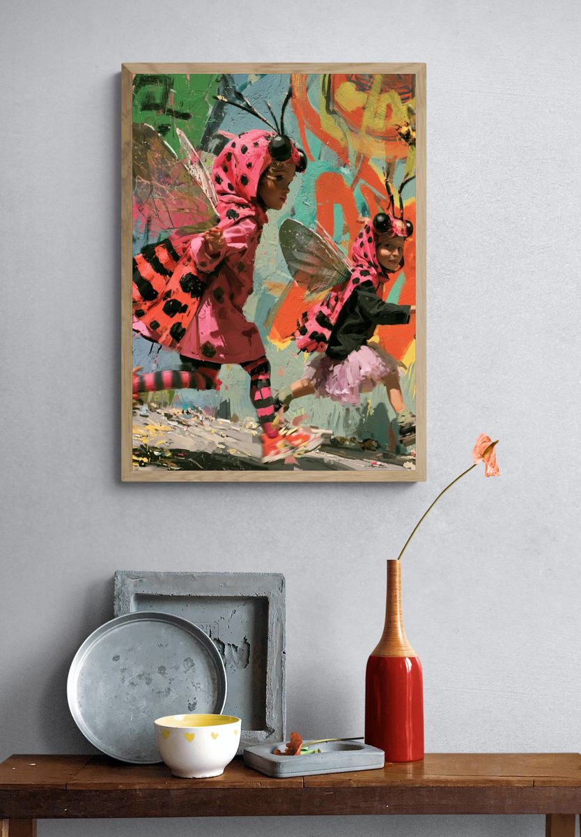 Running Bee Children Illustration Poster. — room view 3