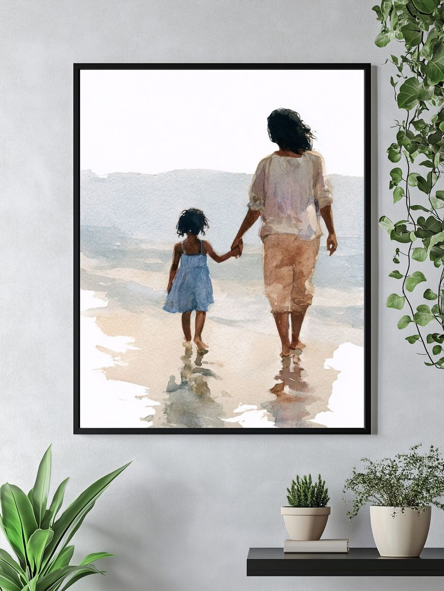 Mother and Child Beach Watercolor Poster. — room view 4