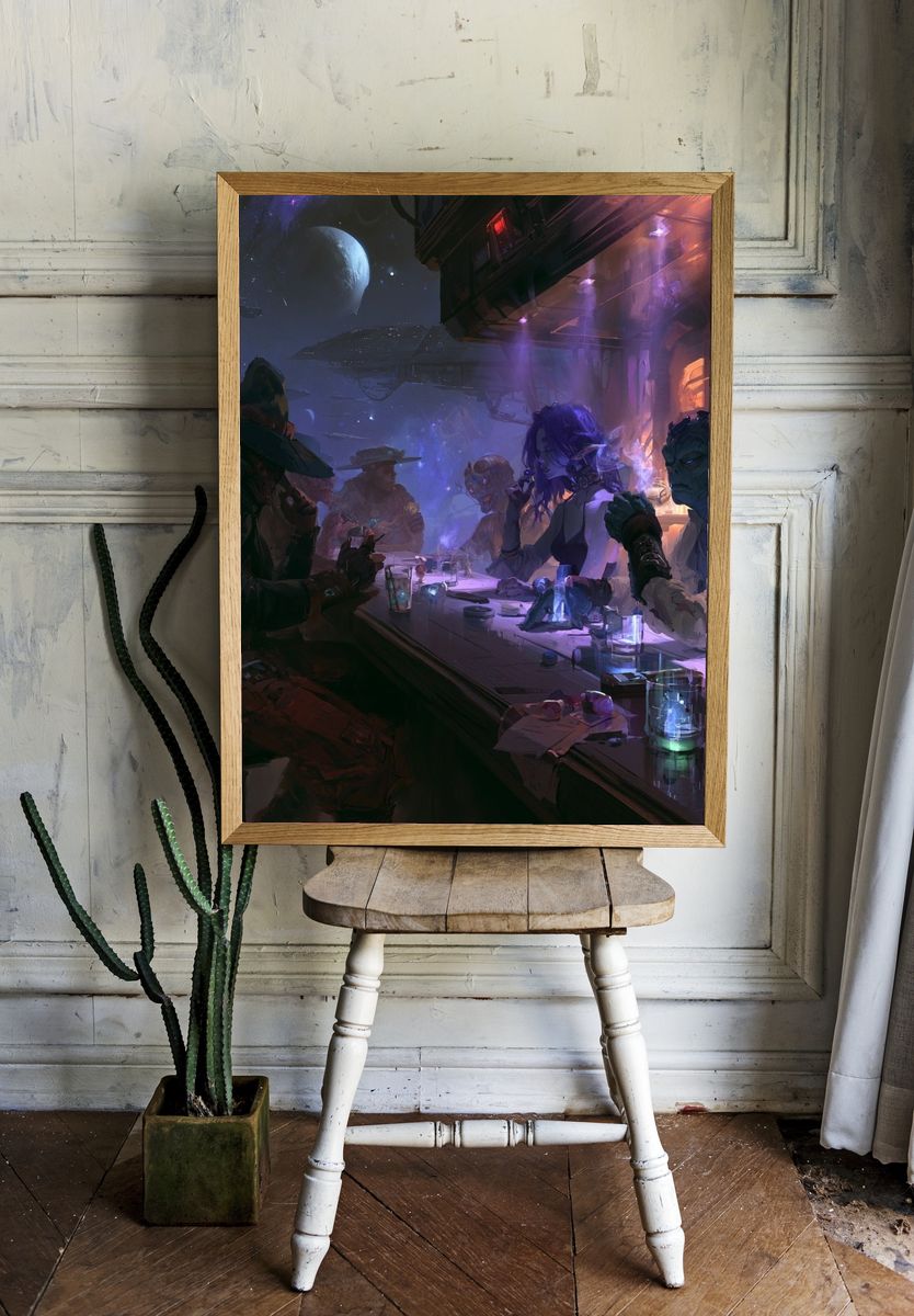 Cyberpunk Cantina — Sci-Fi Illustration Print. — room view 1
