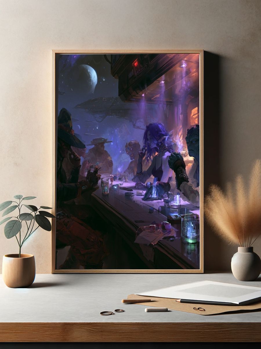 Cyberpunk Cantina — Sci-Fi Illustration Print. — room view 2