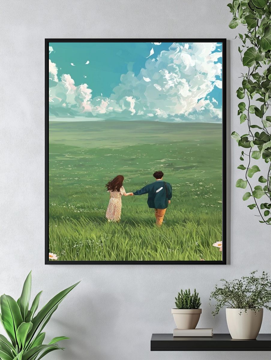 Couple in Meadow Illustration Poster. — room view 4