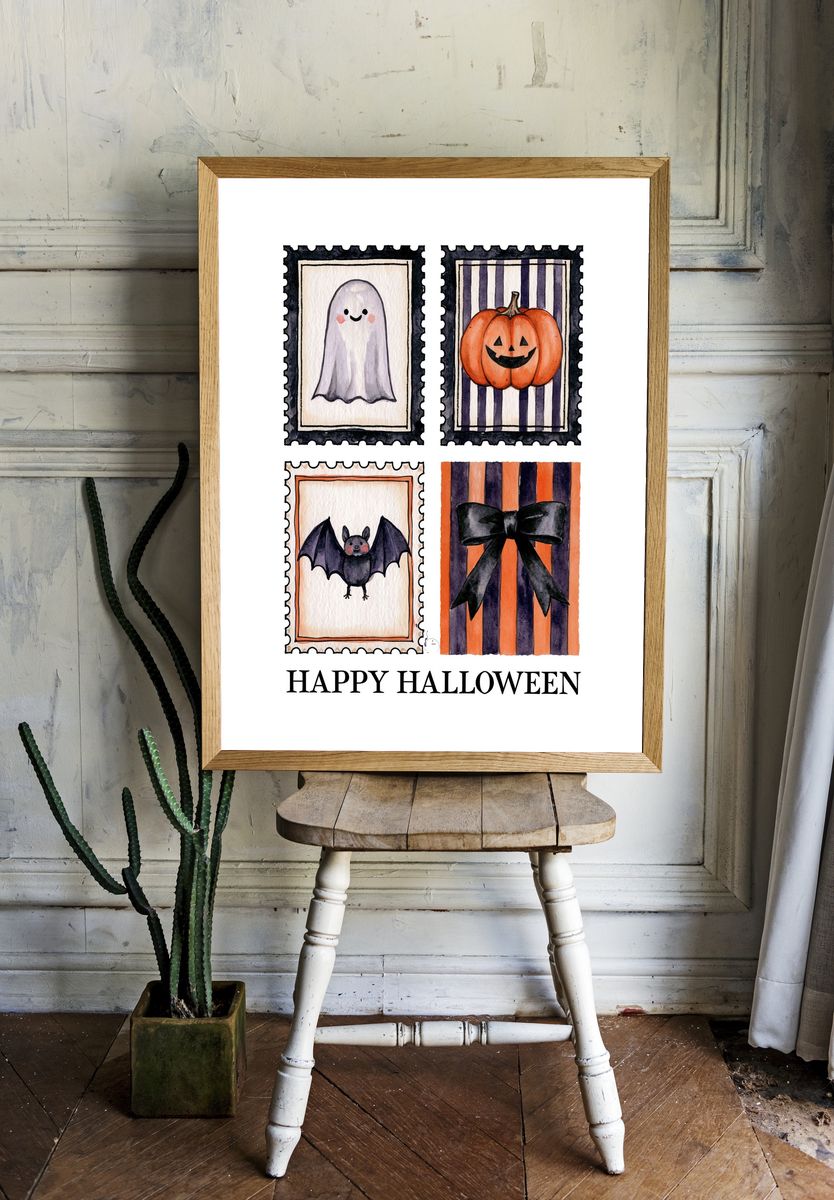 Happy Halloween Watercolor Poster. room preview