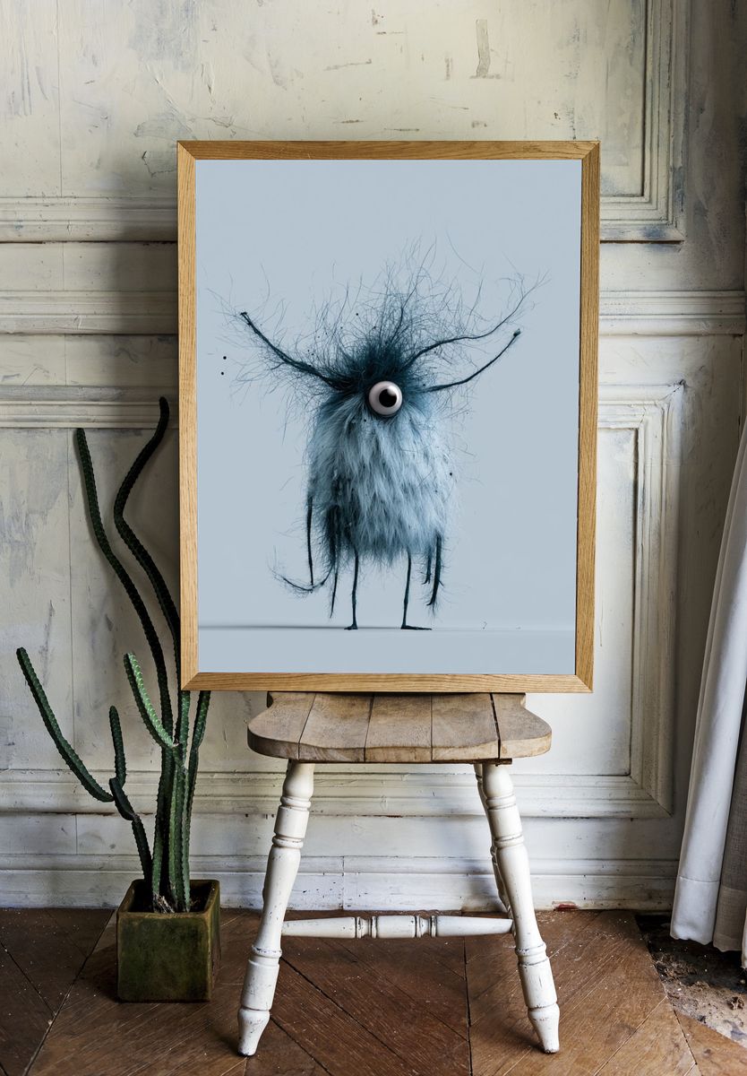 Surreal One-Eyed Creature Print. — room view 1