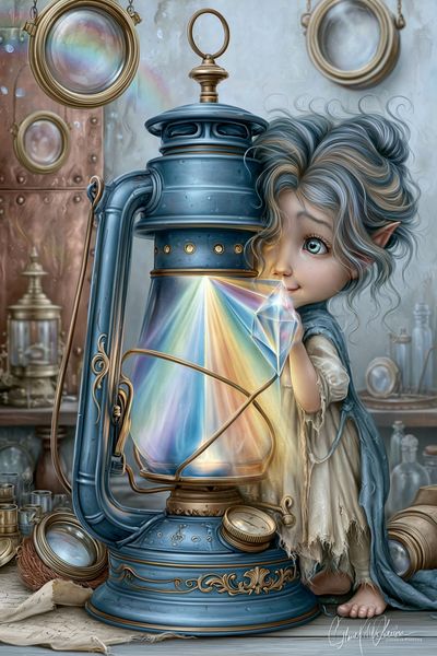 Elf Lantern Fantasy Illustration Poster. poster print