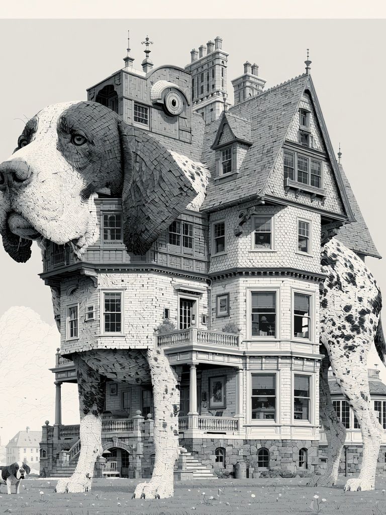 Surreal Dog House Illustration Poster. poster detail