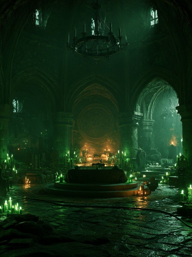Gothic Green Cathedral Fantasy Print. poster detail