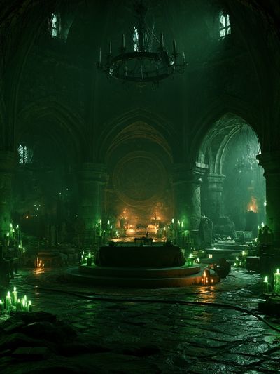 Gothic Green Cathedral Fantasy Print.