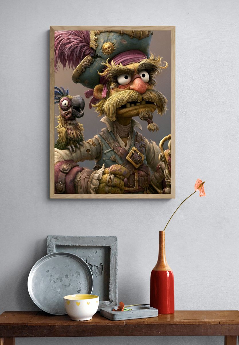 Pirate Parrot Captain Illustration Poster. — room view 3