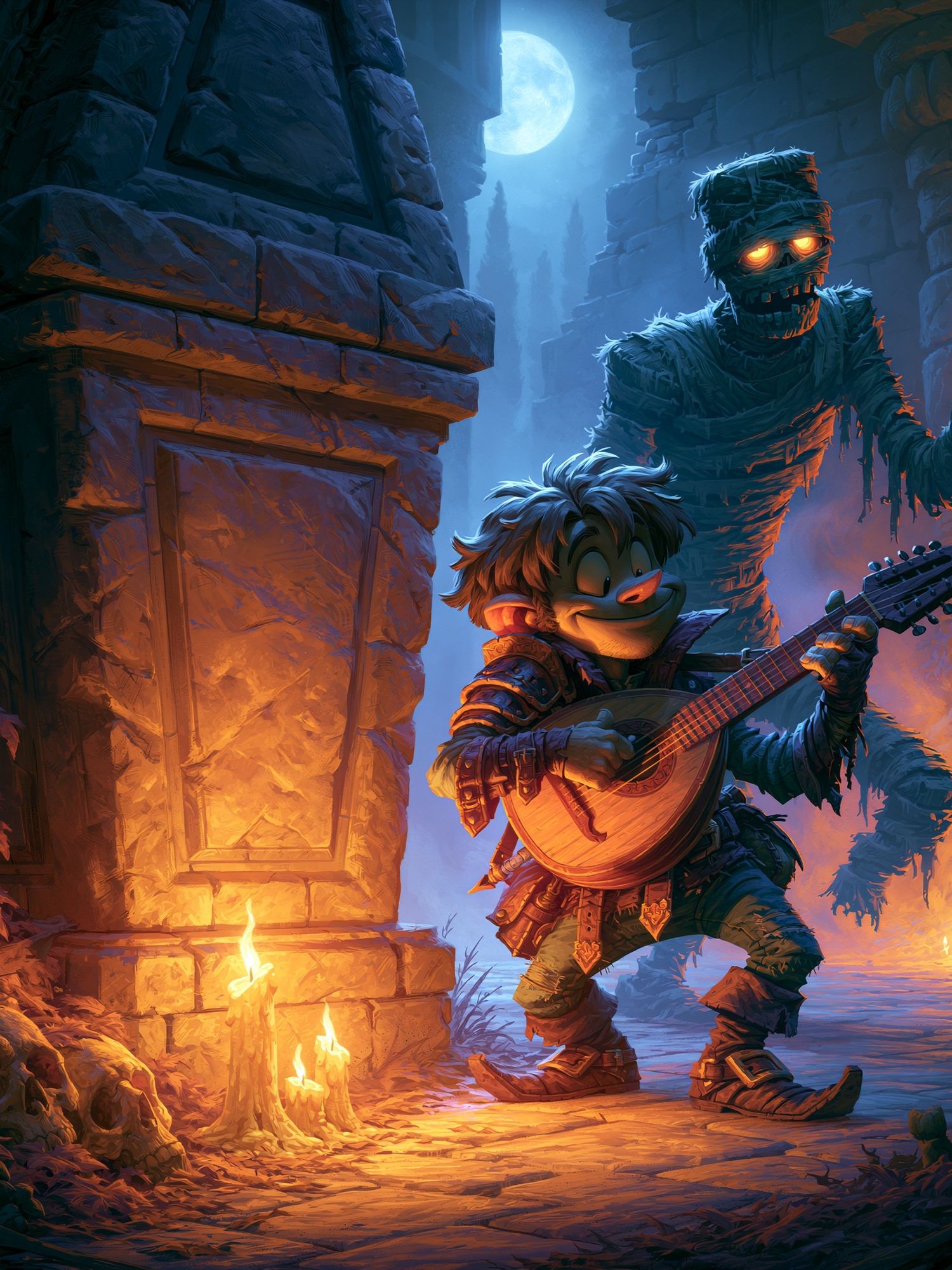 Moonlit Goblin Bard Digital Art Poster. poster detail