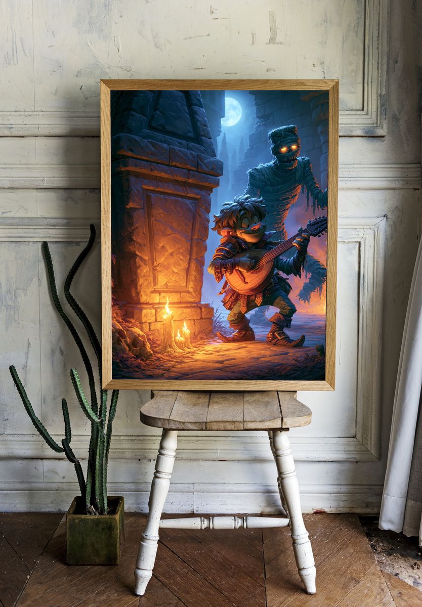 Moonlit Goblin Bard Digital Art Poster. room preview