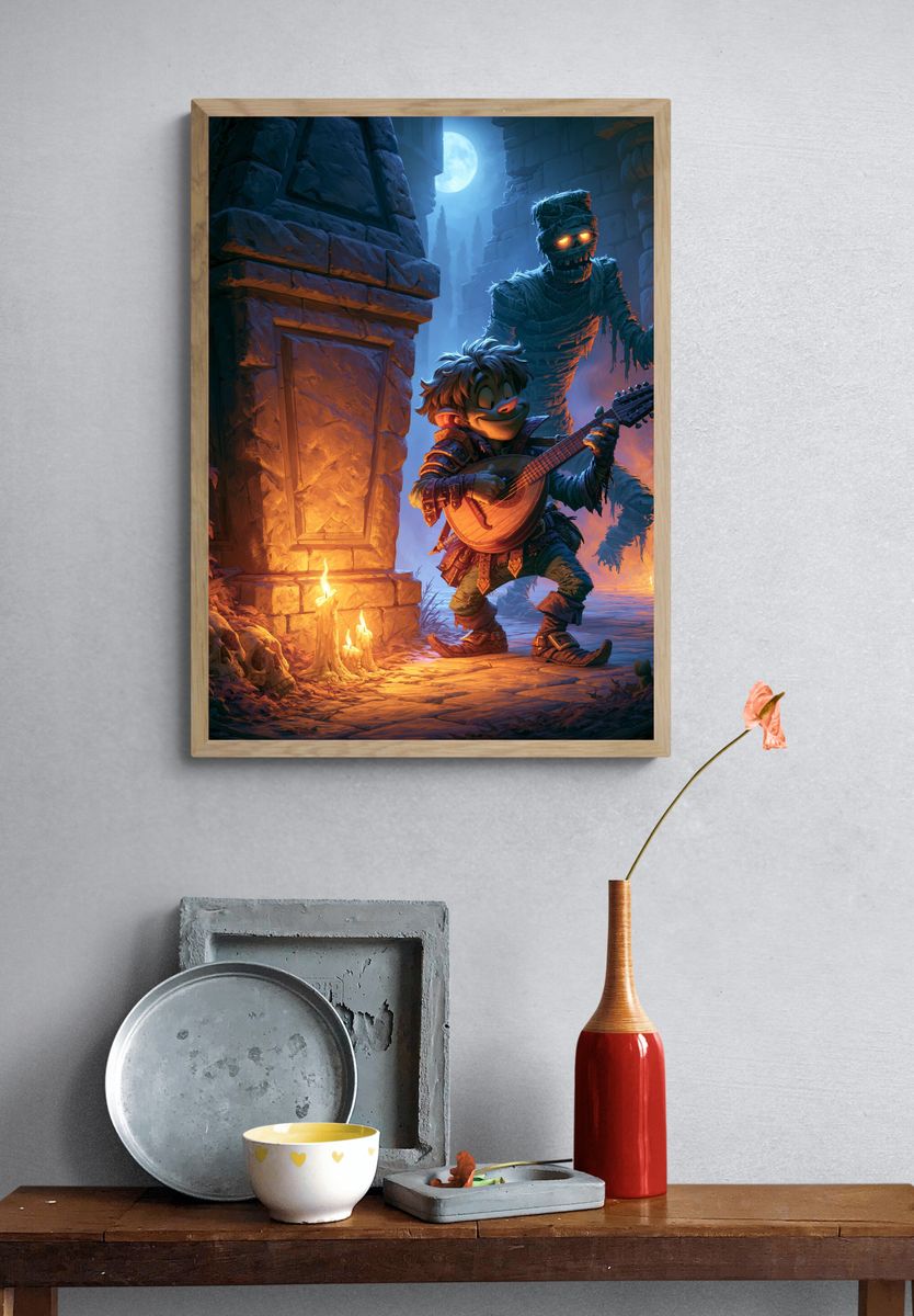 Moonlit Goblin Bard Digital Art Poster. — room view 3