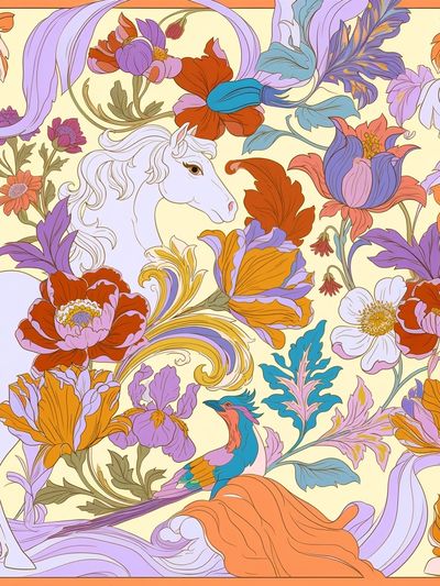 Floral Unicorn Illustration Poster. poster print