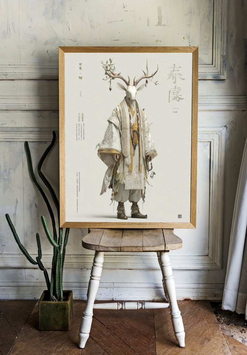 Deer Spirit Kimono Illustration Poster. room preview