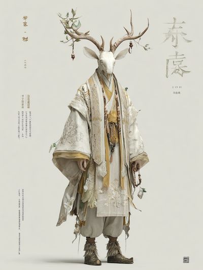 Deer Spirit Kimono Illustration Poster. poster
