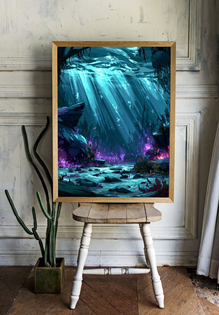 Bioluminescent Cave Fantasy Print. — room view 1