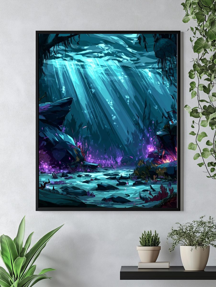 Bioluminescent Cave Fantasy Print. — room view 4