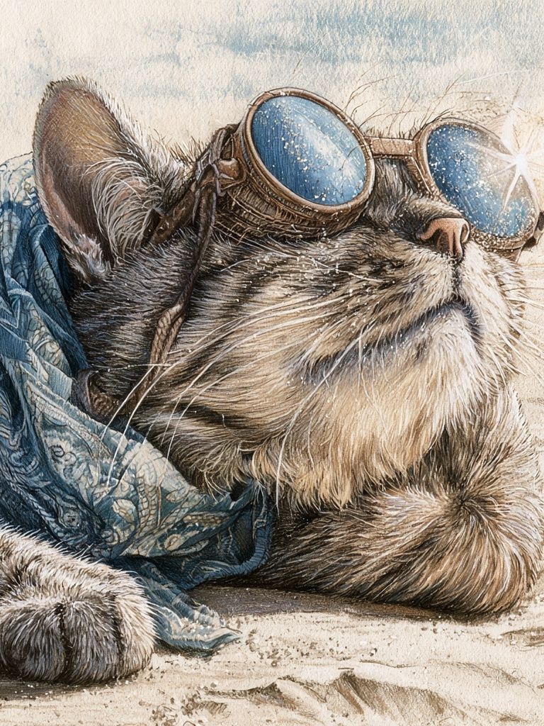 Goggles Cat Watercolor Poster. poster detail