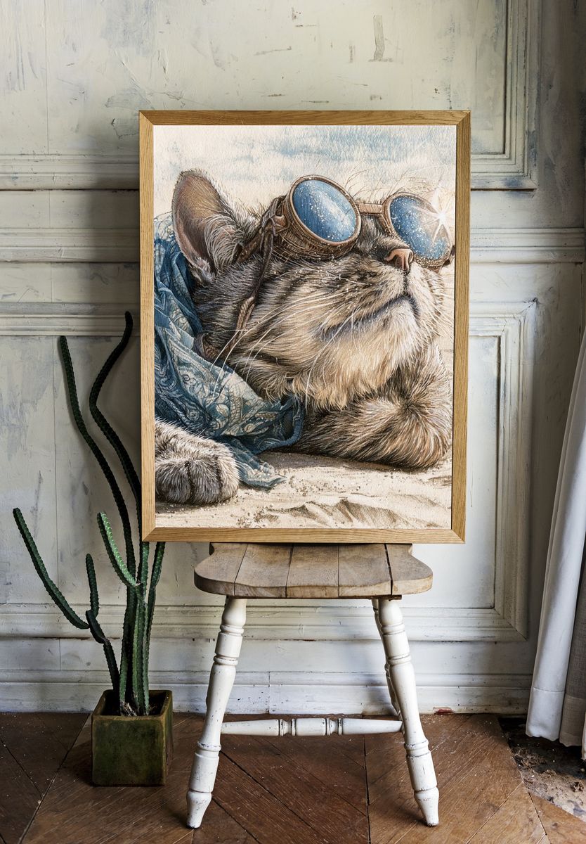 Goggles Cat Watercolor Poster. — room view 1