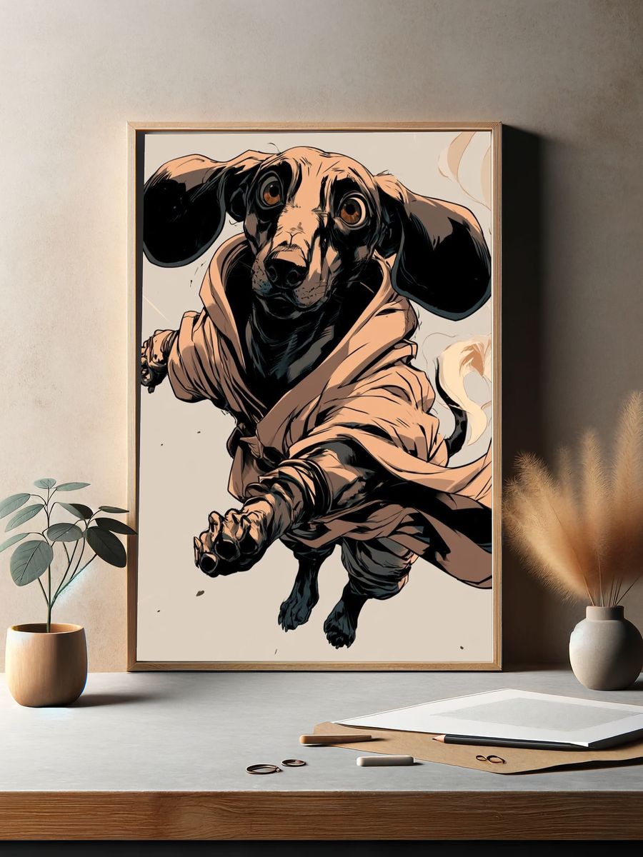 Dachshund Jedi Illustration Poster. — room view 2