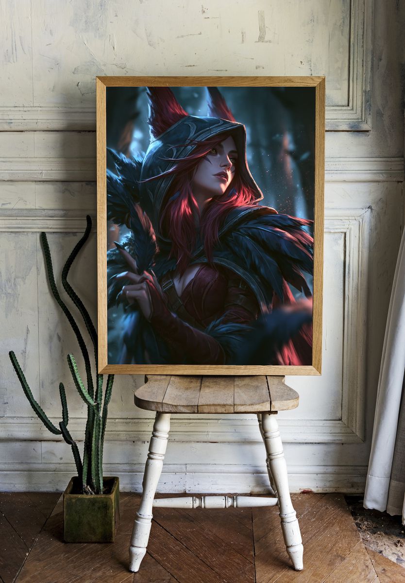 Mystic Hooded Huntress Illustration Poster. room preview