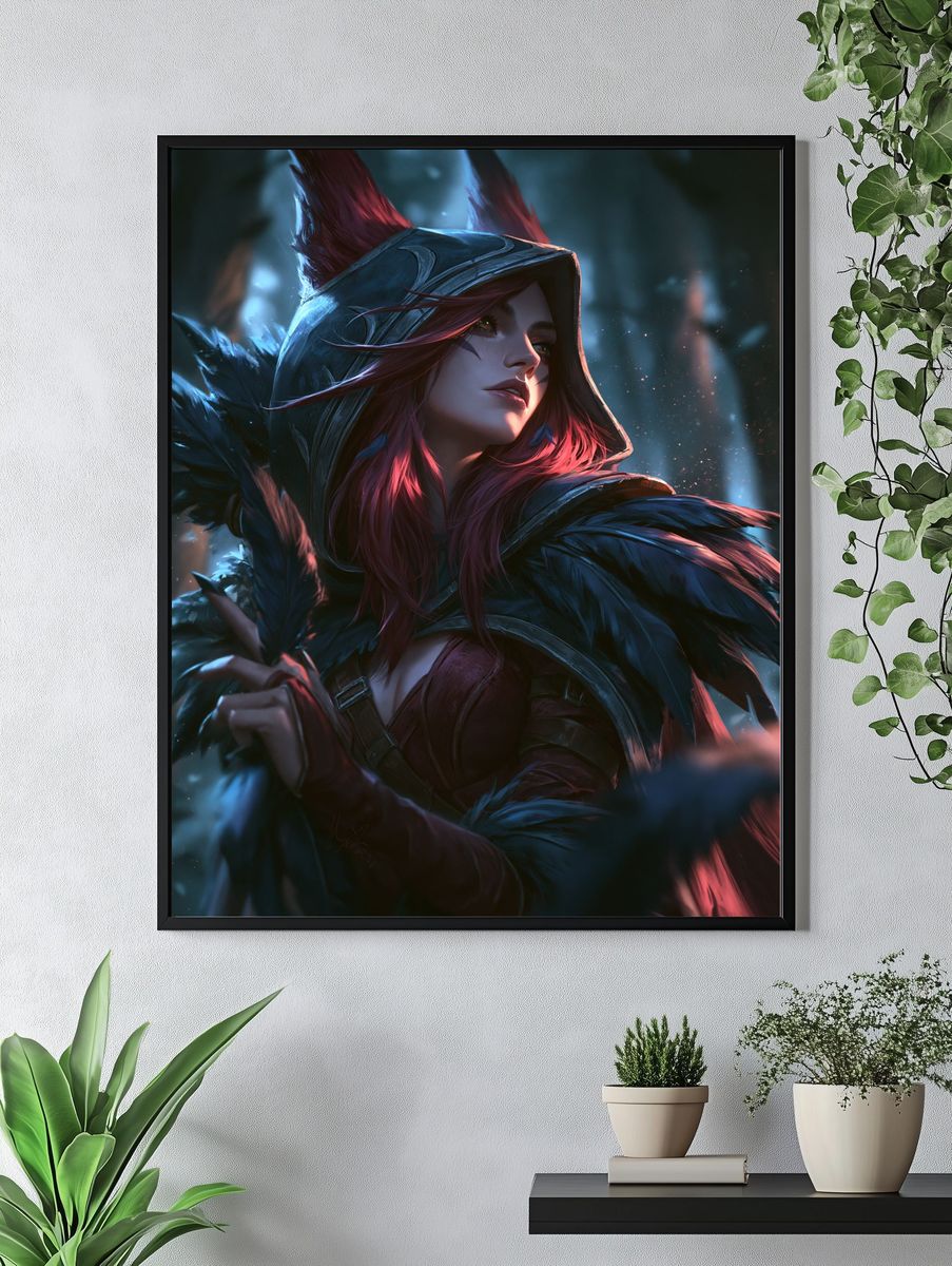 Mystic Hooded Huntress Illustration Poster. — room view 4
