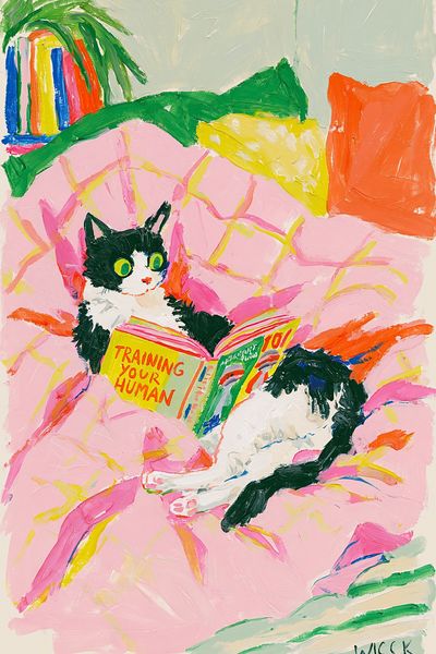 Cat Reading in Bed Illustration Poster. poster