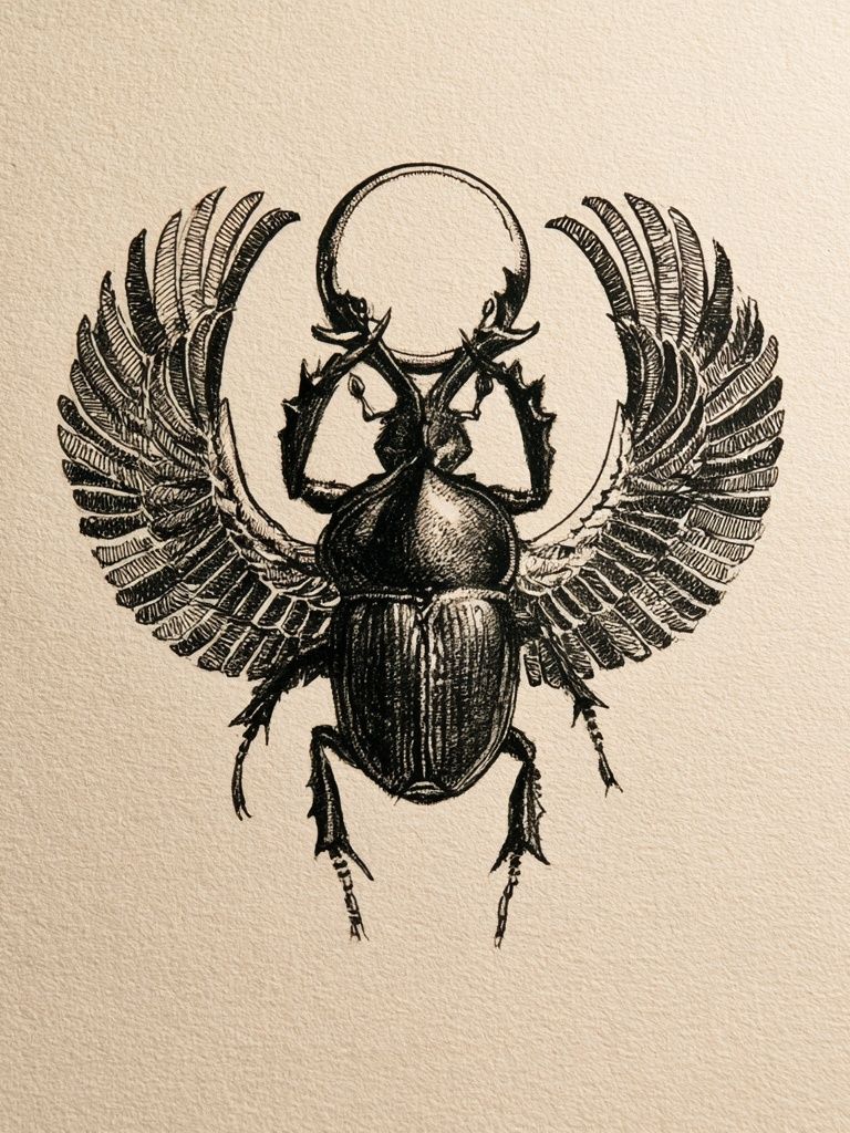 Winged Scarab Ink Print. poster — illustration art