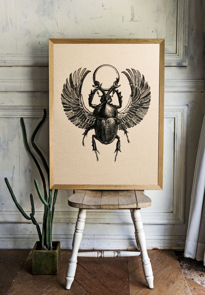 Winged Scarab Ink Print. — room view 1
