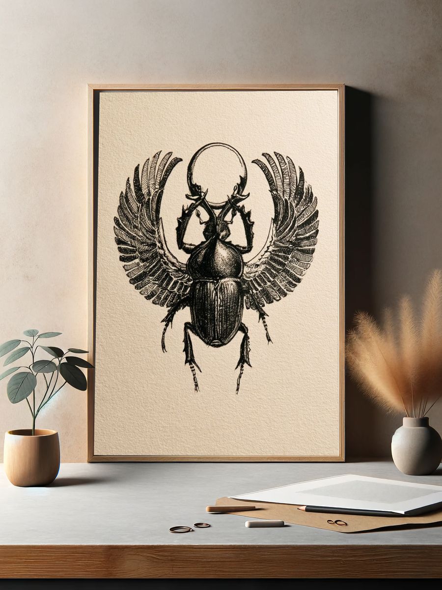 Winged Scarab Ink Print. — room view 2