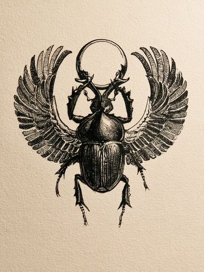 Winged Scarab Ink Print. poster