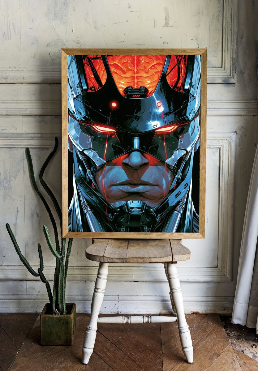 Cybernetic Warrior Portrait Poster. — room view 1